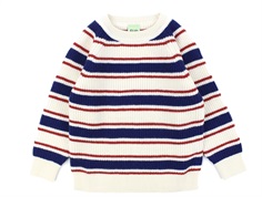 FUB ecru/royal blue/bright red raglan sweater merino wool